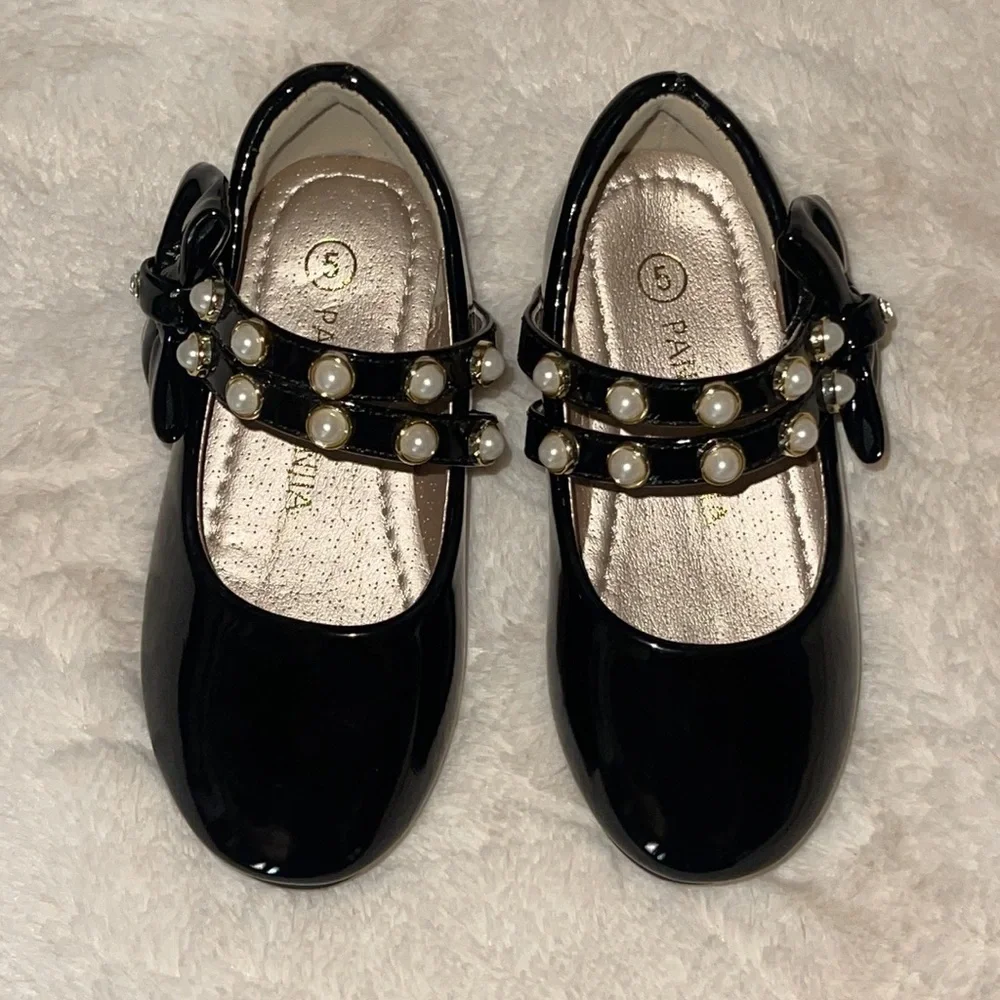 PANDANINJIA Jessica Toddler Girls Dress Shoes Ankle Strap Ballet Flats Mary Jane